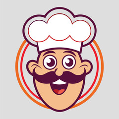 Playful vector design featuring a chef’s face in the word 'Food,' perfect for culinary branding.