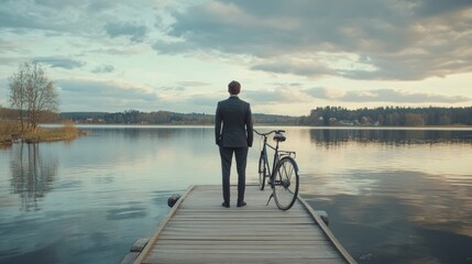 Obraz premium Man on pier with bike