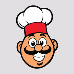 Playful vector design featuring a chef’s face in the word 'Food,' perfect for culinary branding.