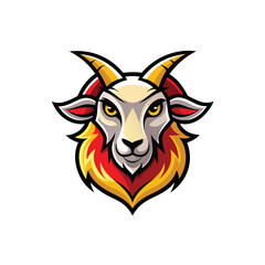Angry Goat with fire flames mascot logo icon vector design on white background