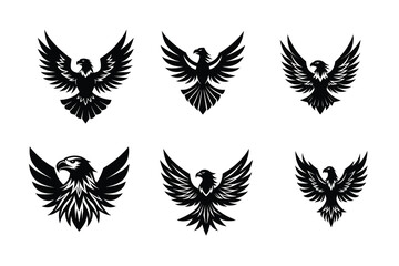 Eagle or hawk logo icon birds vector set silhouettes isolated