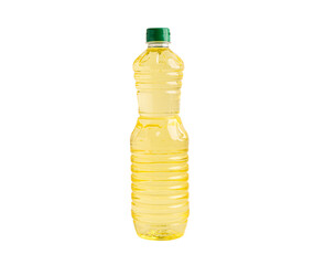 Vegetable oil inbottle isolated on white background with clipping path.
