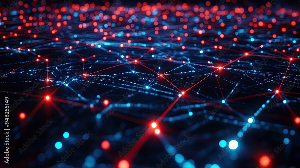 Fototapete abstract digital network with glowing lines, complex connections, room for text