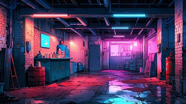 anime basement anime background retro neon theme