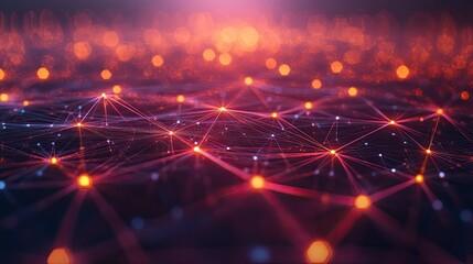 Abstract digital world with glowing network lines, no people, space for text