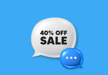 Sale 40 percent off discount. Text box speech bubble 3d icons. Promotion price offer sign. Retail badge symbol. Sale chat offer. Speech bubble banner. Text box balloon. Vector