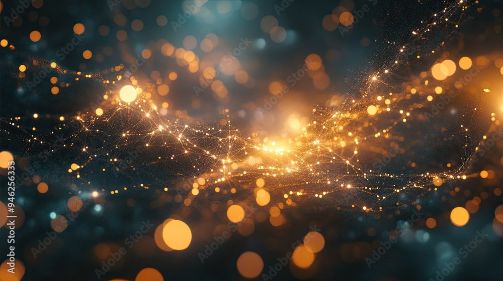 Fototapete abstract network with glowing digital nodes, clear and open, space for text
