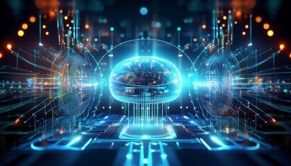 Obraz premium Illustration of a machine learning process featuring artificial intelligence, deep data mining, and machine learning as components of modern computer technology concepts, portrayed in a 3D rendering