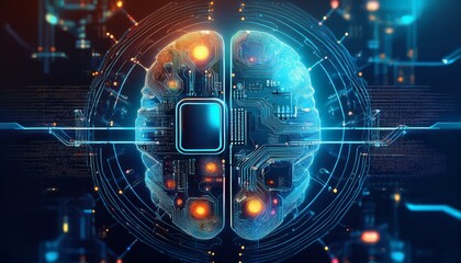 Fototapeta premium Illustration of a machine learning process featuring artificial intelligence, deep data mining, and machine learning as components of modern computer technology concepts, portrayed in a 3D rendering