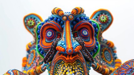 Naklejka premium Huichol abstract isolated figure. Traditional folk indigenous art pattern. Psychedelic Mexican craft