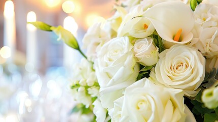 Obraz premium Wedding elegance: a stunning bouquet of white roses and calla lilies.
