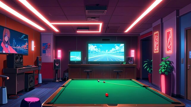 anime rec roomrecreation room anime background retro neon theme