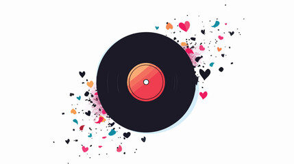 Vintage Vinyl Record Playing Music with Headphones Flat Vector Illustration