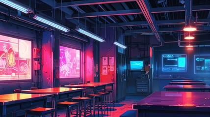 anime workshop anime background retro neon theme