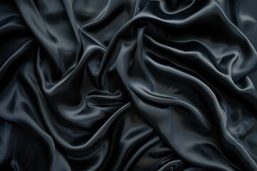 Obraz premium Smooth black satin background for design flat lay template with fabric creases