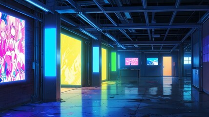 anime workshop anime background retro neon theme