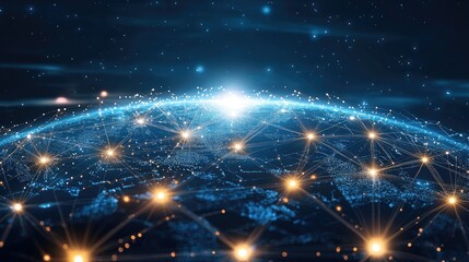Digital globe with bright network connections, abstract concept, space for text