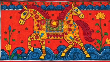 Pattern with Horse, Abstract painting, Animale pattern, flower ornament pattern.seamless pattern with giraffe and flowers