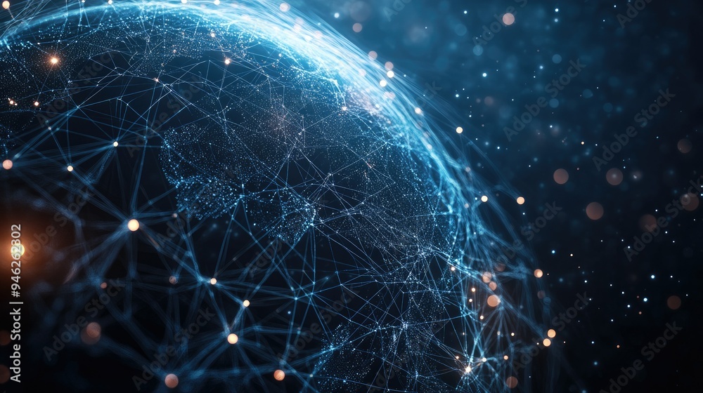 Fototapete digital globe with complex network lines, global concept, room for text