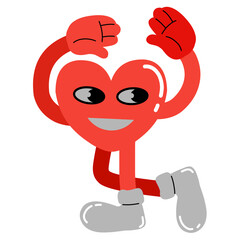 clipart Doodle retro illustration cartoon heart with face and hand legs