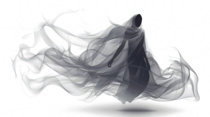 Realistic Halloween ghost shadow PNG. Transparent isolated phantom. Flying spooky dead soul. Black smoke transparent horror monster.