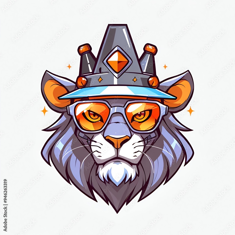 Poster cool lion with sunglasses and hat