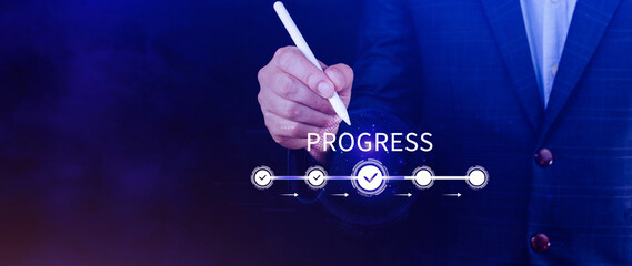 Progress concept, touching to tick correct mark in checklist with progressive loading status remind...