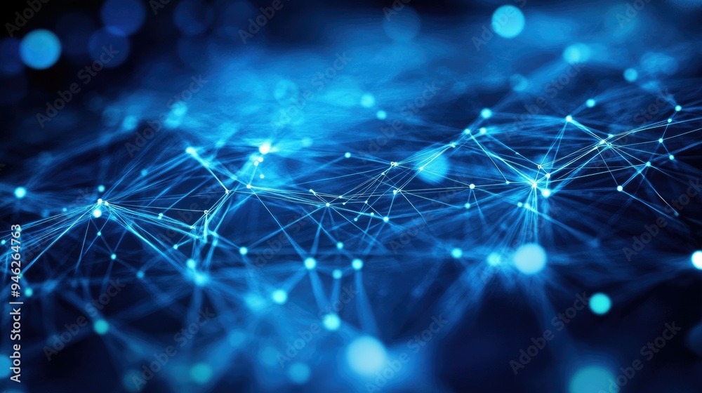 Fototapete digital world with complex network connections, abstract concept, space for text