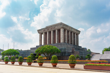 Hanoi, Vietnam - 11 November 2023: view of Ho Chi Minh mausoleum monument in Ba Dinh Square, a...