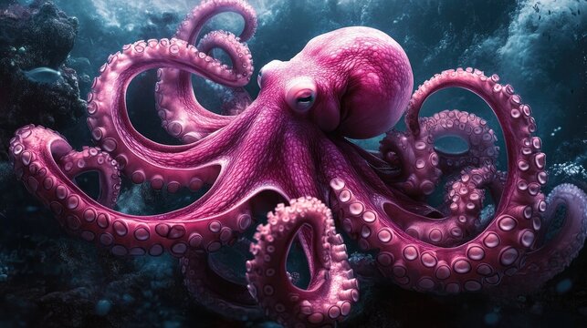 A pink octopus with tentacles that form a protective shield around it, defending against an unseen threat.
