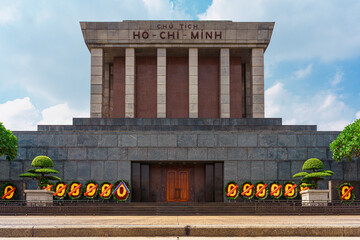 Hanoi, Vietnam - 11 November 2023: view of Ho Chi Minh mausoleum monument in Ba Dinh Square, a...