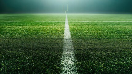 Obraz premium Empty football field with end zone view, vibrant green turf, ample space for text