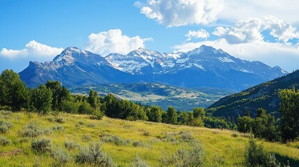 Fototapeta premium Enchanting view of the San Juan Mountains snowcapped peaks clear area for text