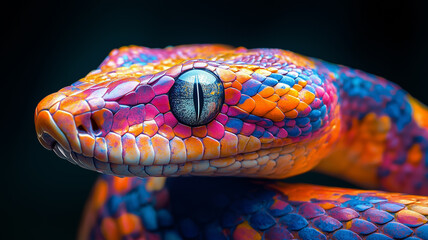 Fototapeta premium Abstract animal viper snake with colorful paint on skin and scales, bright colors