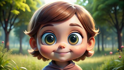 Adorable, endearing, and delightfully awkward cartoon character with large eyes, rounded face, and goofy expression, exuding childlike innocence and playful charm.