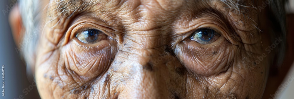 Poster the portrait showcases an elderly man whose eyes reflect a lifetime of experiences, embodying sereni