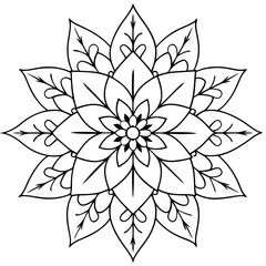 Geometric Mandala Floral Coloring Page Bold Cartoon Vector Art for Kids