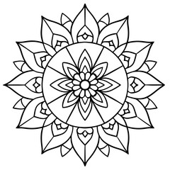 Geometric Mandala Floral Coloring Page Bold Cartoon Vector Art for Kids