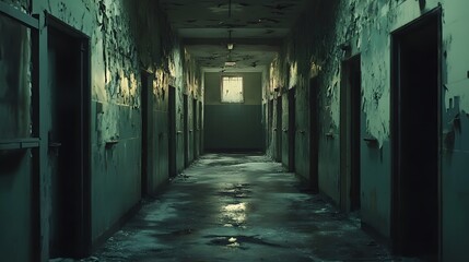 6. A desolate asylum with flickering lights and cracked walls