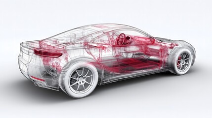 Fototapeta premium A futuristic car design showcasing intricate internal structures and details through a transparent view.