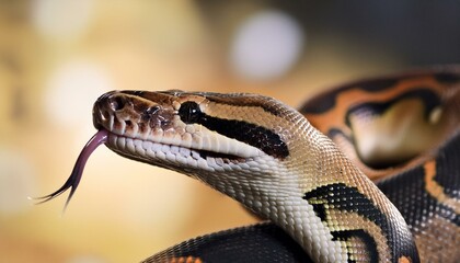 Fototapeta premium A close-up of a python's head with its tongue flicking.