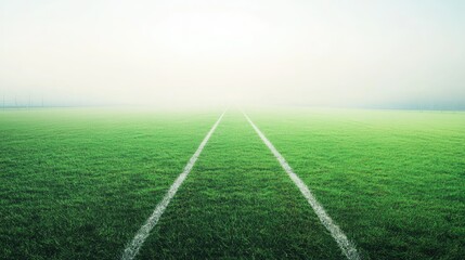 Obraz premium Green grass field with running lanes, no one in sight, ample room for copy