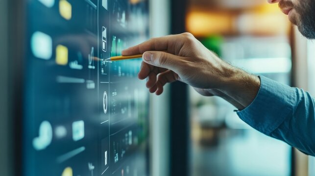 Team Collaborates on Electronic Board, Using Stylus for Project Plan Annotations, Strategic Session - Powered by Adobe