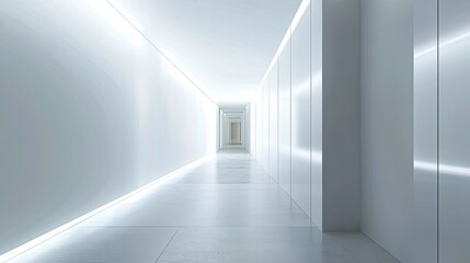 Minimalist hallway with abstract wall decor, clean design, open space for text