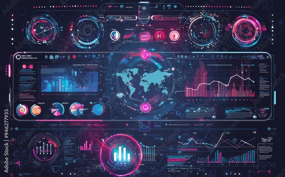 Leinwandbilder an abstract ui virtual screen with futuristic hi tech effects.