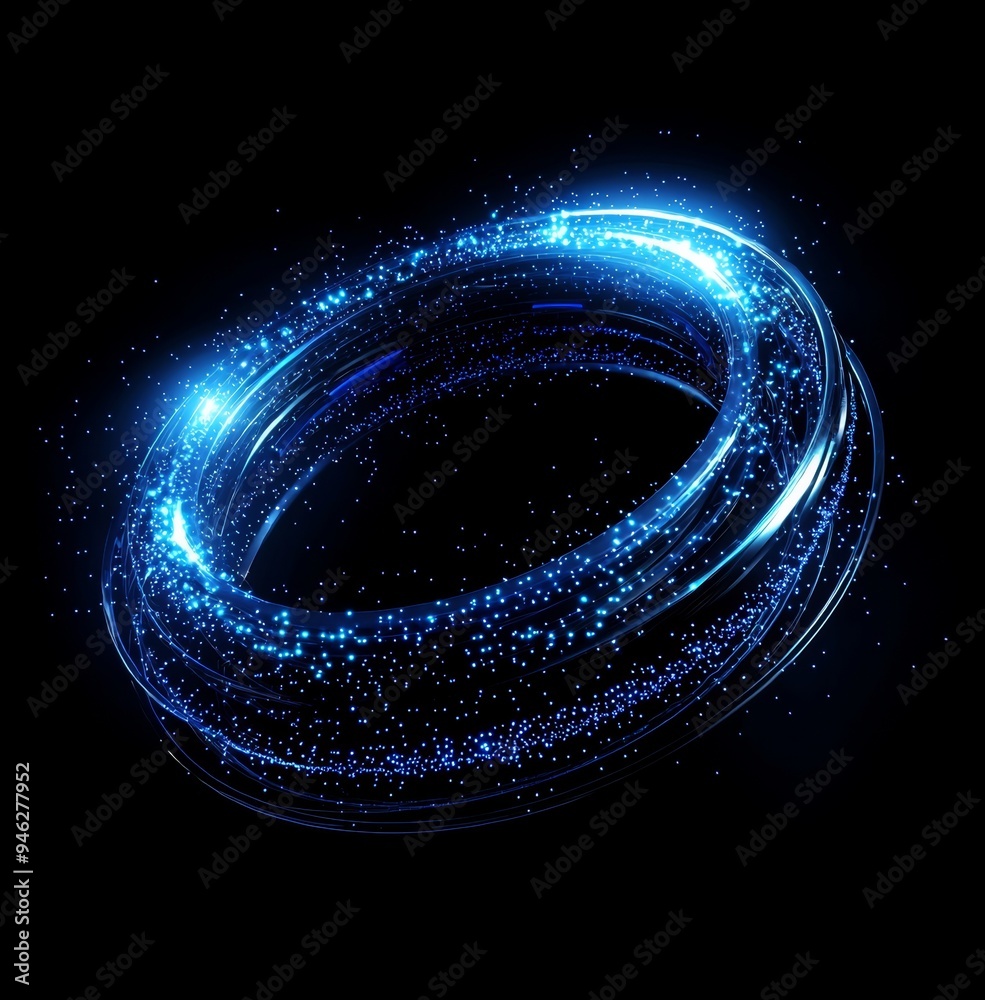 Poster Illuminated distorted sphere made of glowing particles and a wireframe. Concept of technology digital splash or explosion. 3D illustration.