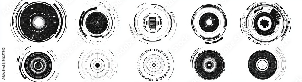 Poster the icon set represents a circle with a futuristic target