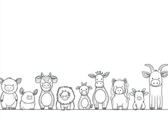 Obraz premium Line art set of farm animals, front and back views