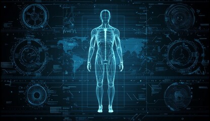 Fototapeta premium Body scan with futuristic holography interface in blue tones for health analysis