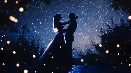 Obraz premium 27. A couple dancing under a starry sky with soft, romantic lighting